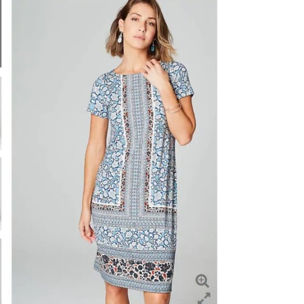 NWT J.Jill Petite Mixed Print Shift Dress | Blue Floral Boho | XS Petite